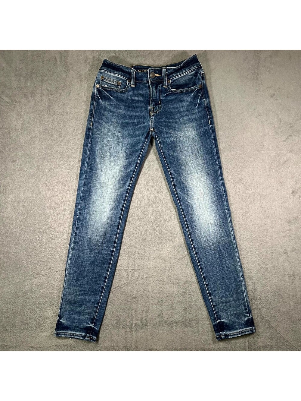 American Eagle Outfitters Jeans Blue Womens 26x28 Skinny Low Rise Denim Whisker